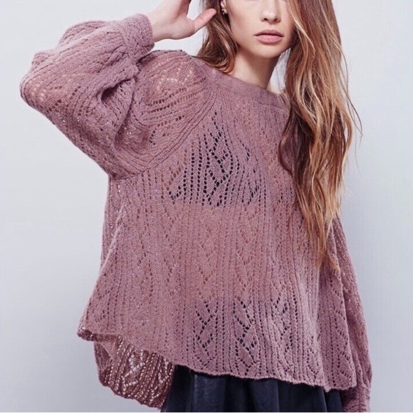 Free People Lights Will Shine On Crochet Open Knit Wool & Alpaca Blend Sweater - Picture 1 of 11